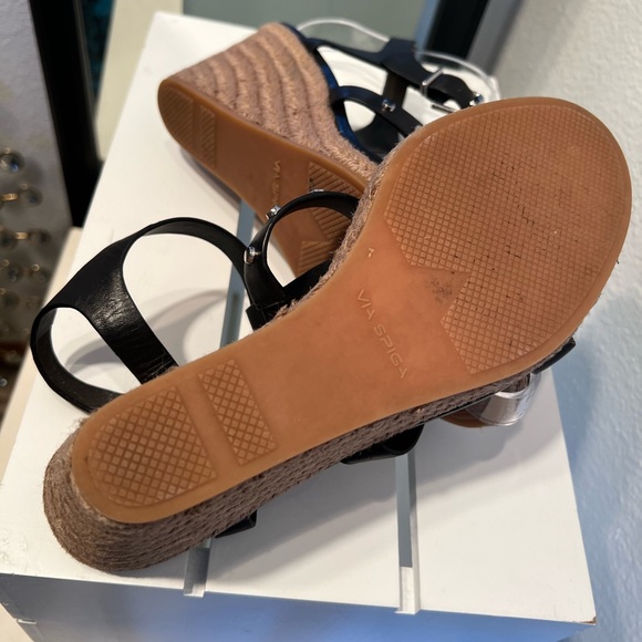 Via Spiga Studded Black Leather Espadrille Wedges Size US 9/EUR 39 silver studs - Picture 13 of 15